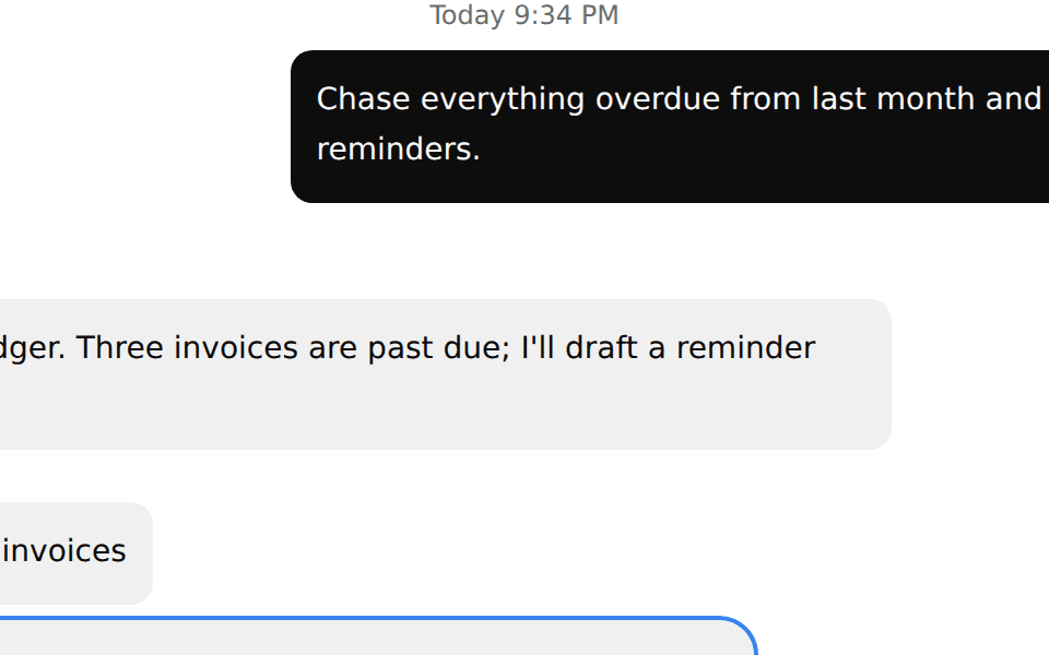 A task written to a bot and its first reply with a step card.