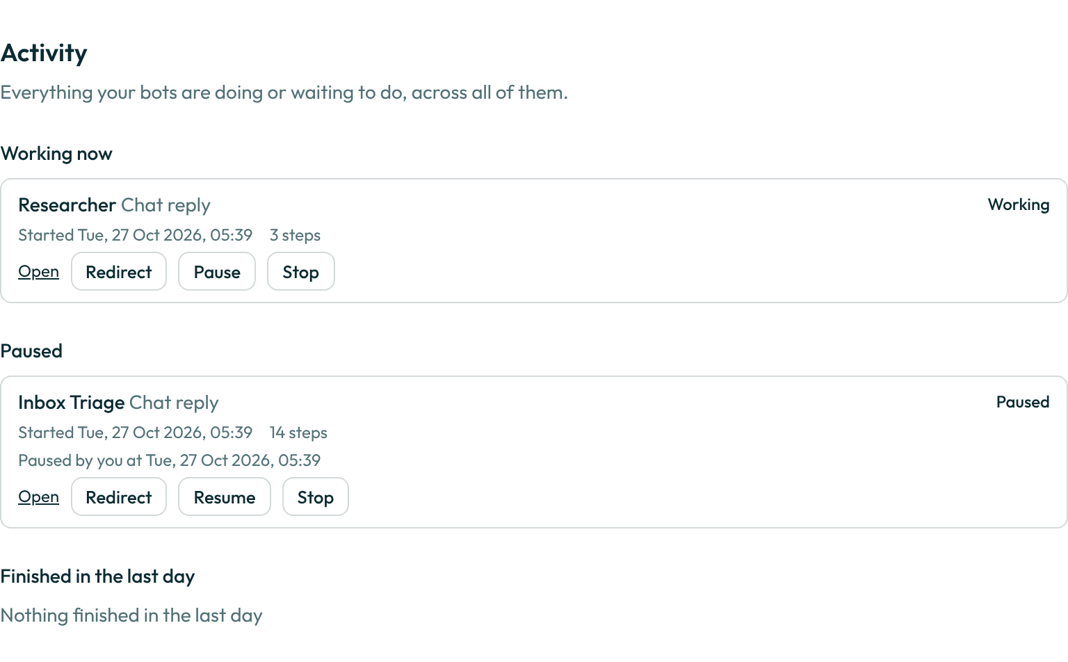 The Activity page with a paused row under Paused, on a desktop