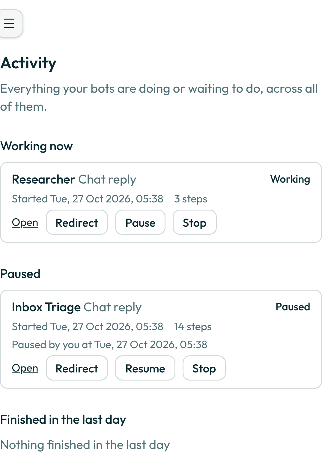 The Activity page with a paused row under Paused, on a phone