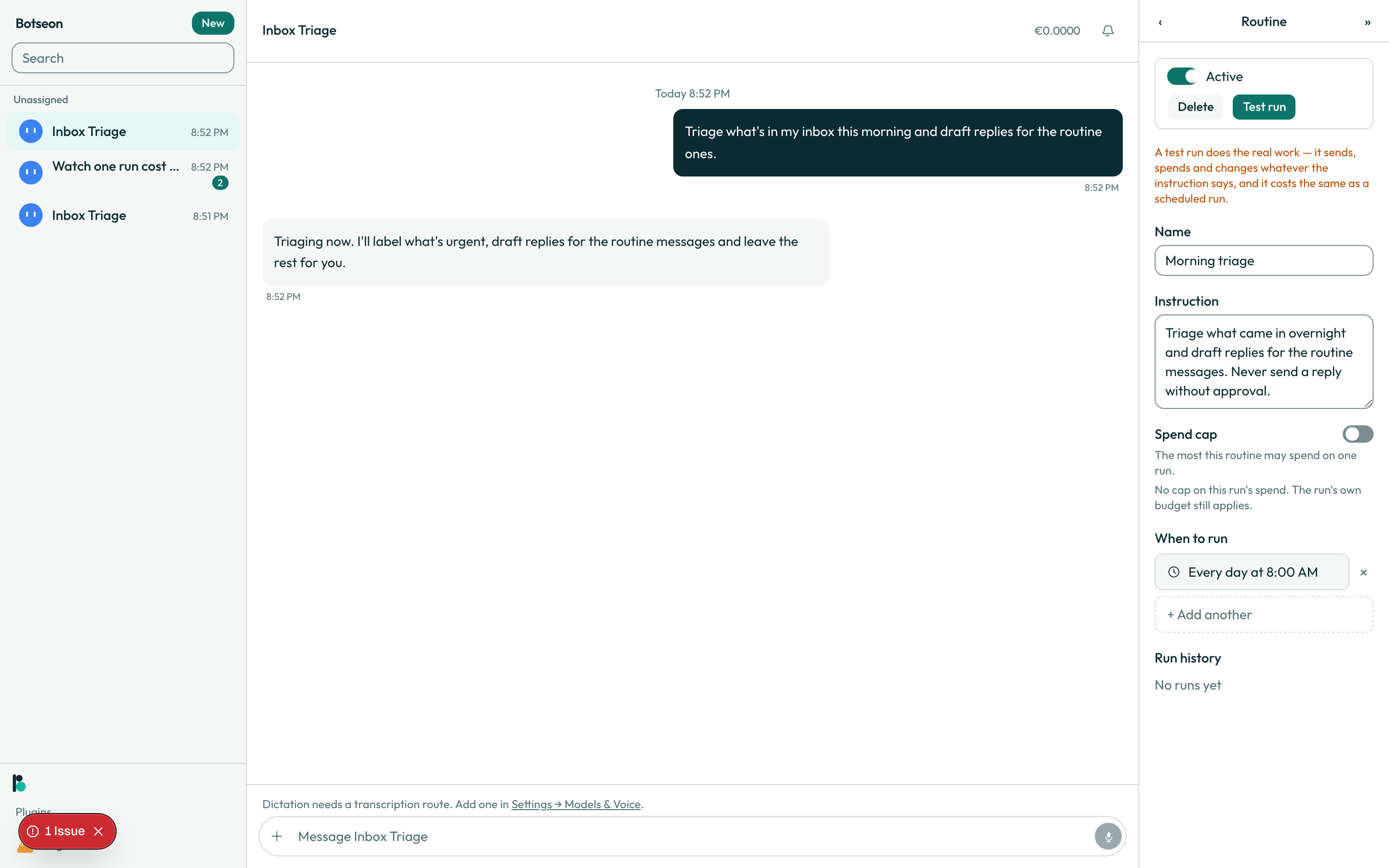 The routine editor, on the desktop