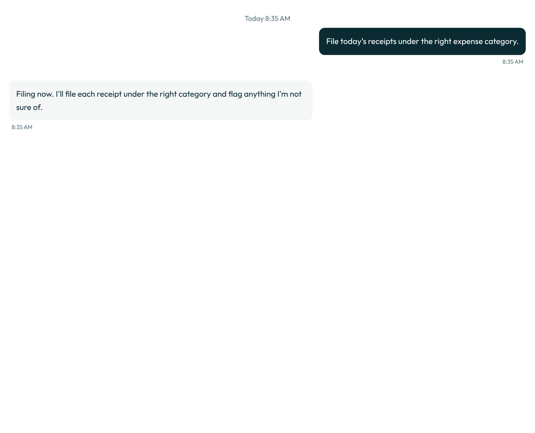 The bot's reply in the transcript, on the desktop