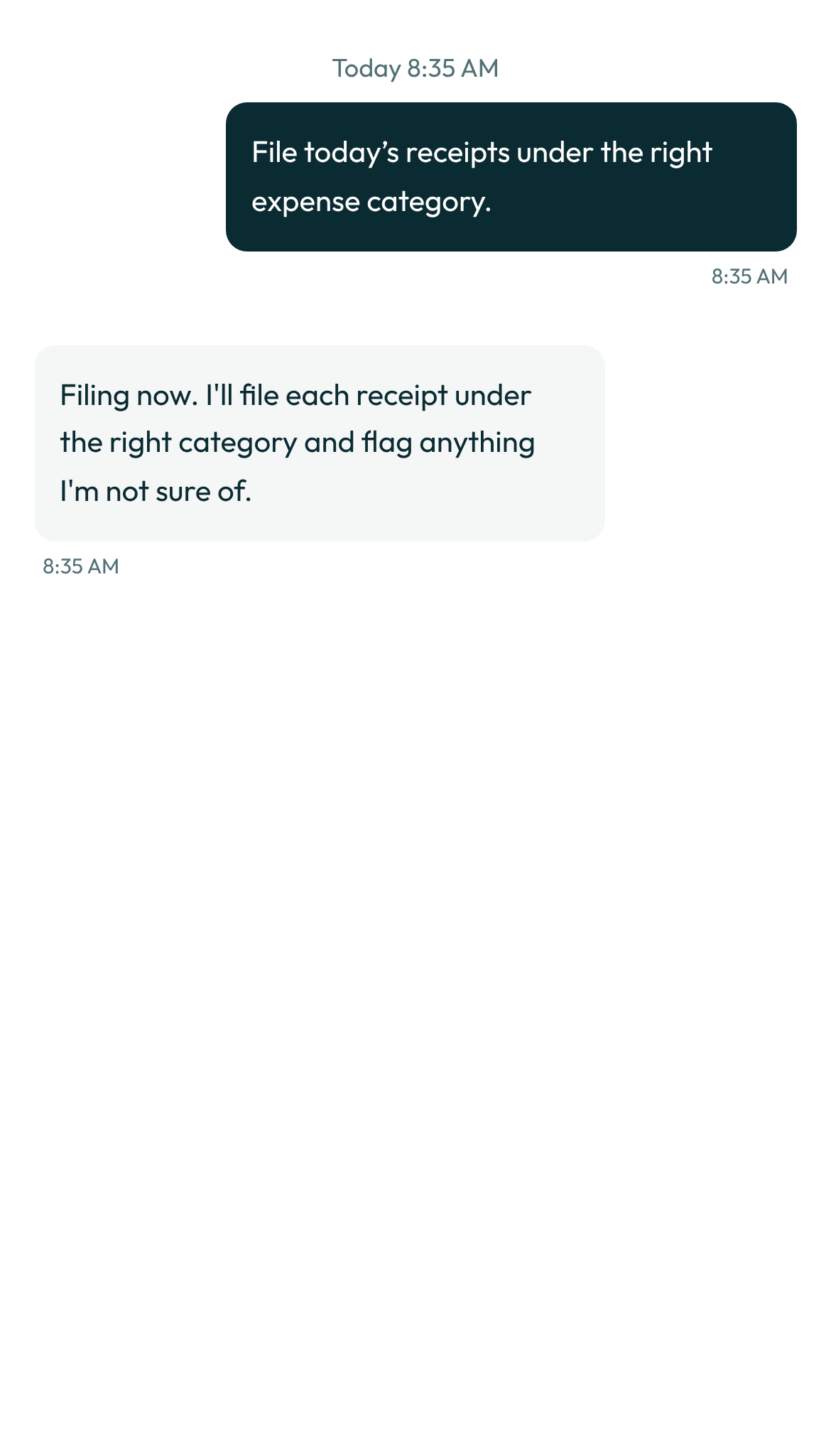 The bot's reply in the transcript, on a phone