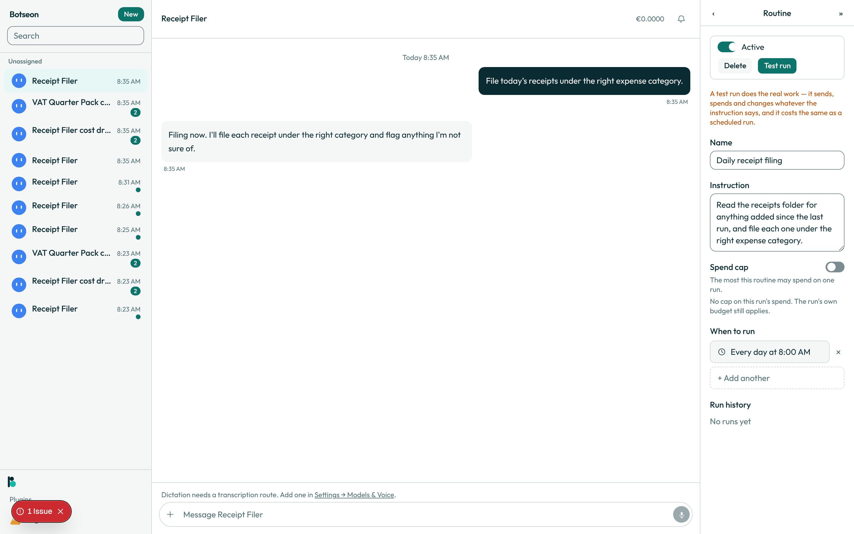 The routine editor, on the desktop