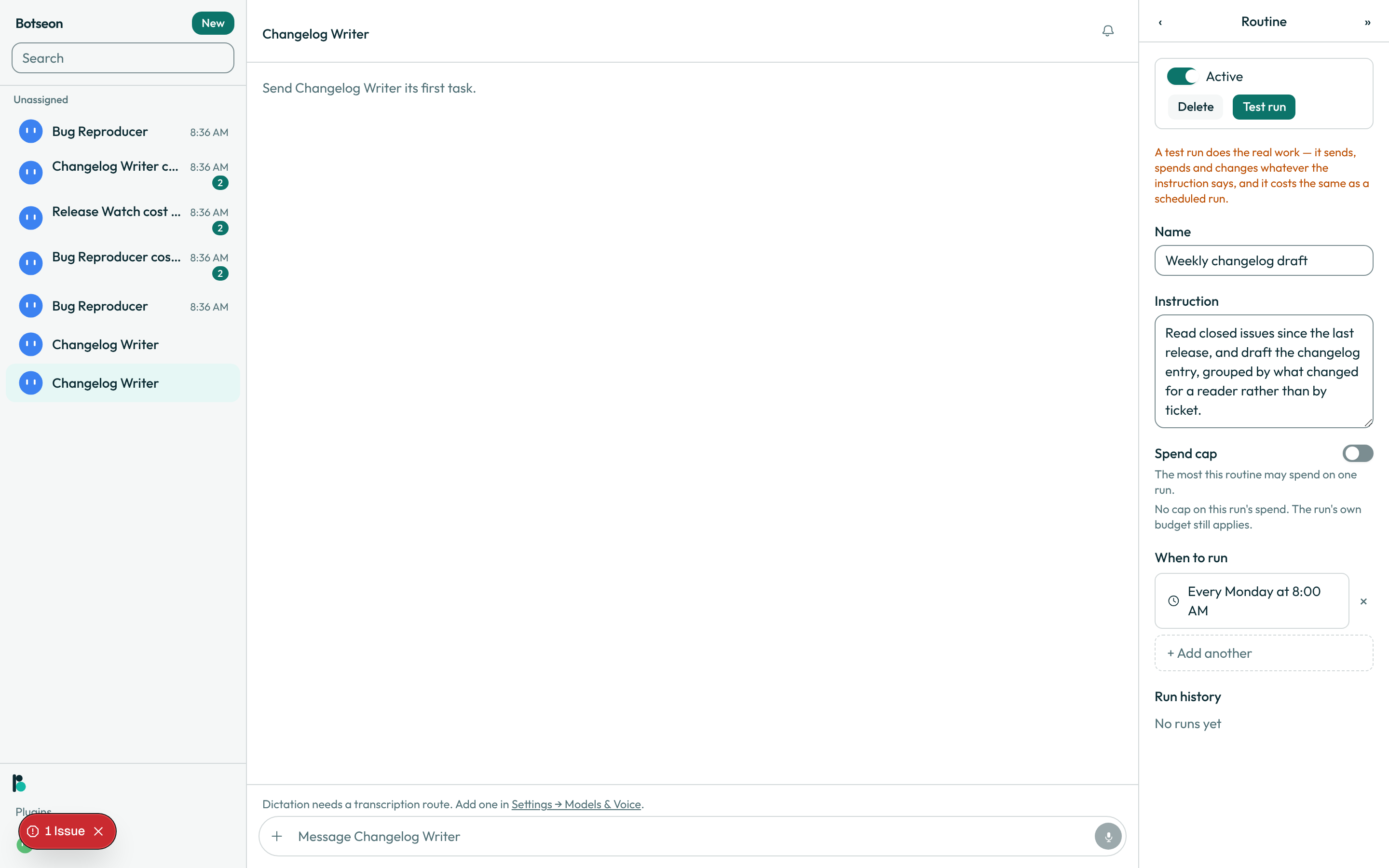 The routine editor, on the desktop