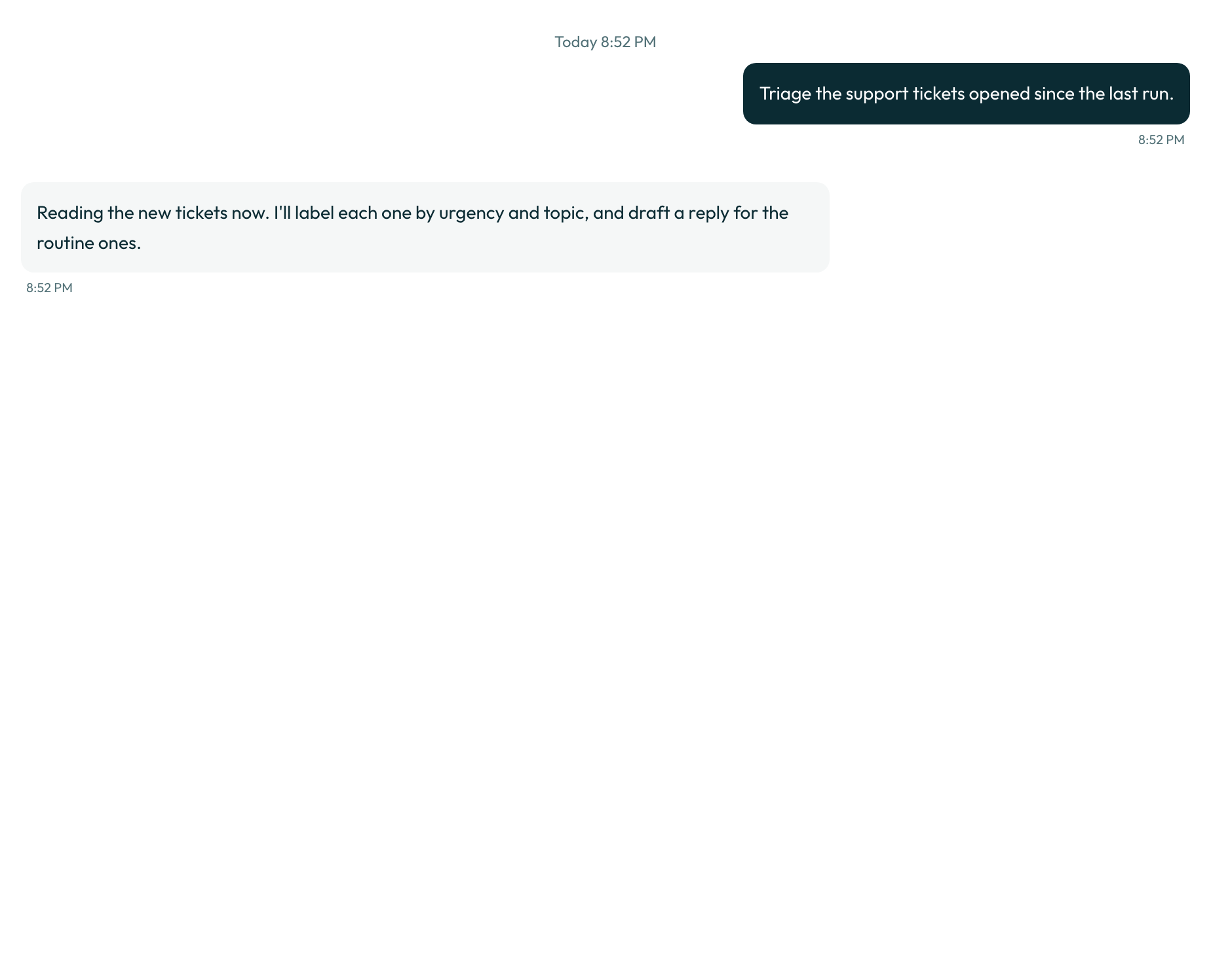 The bot's reply in the transcript, on the desktop