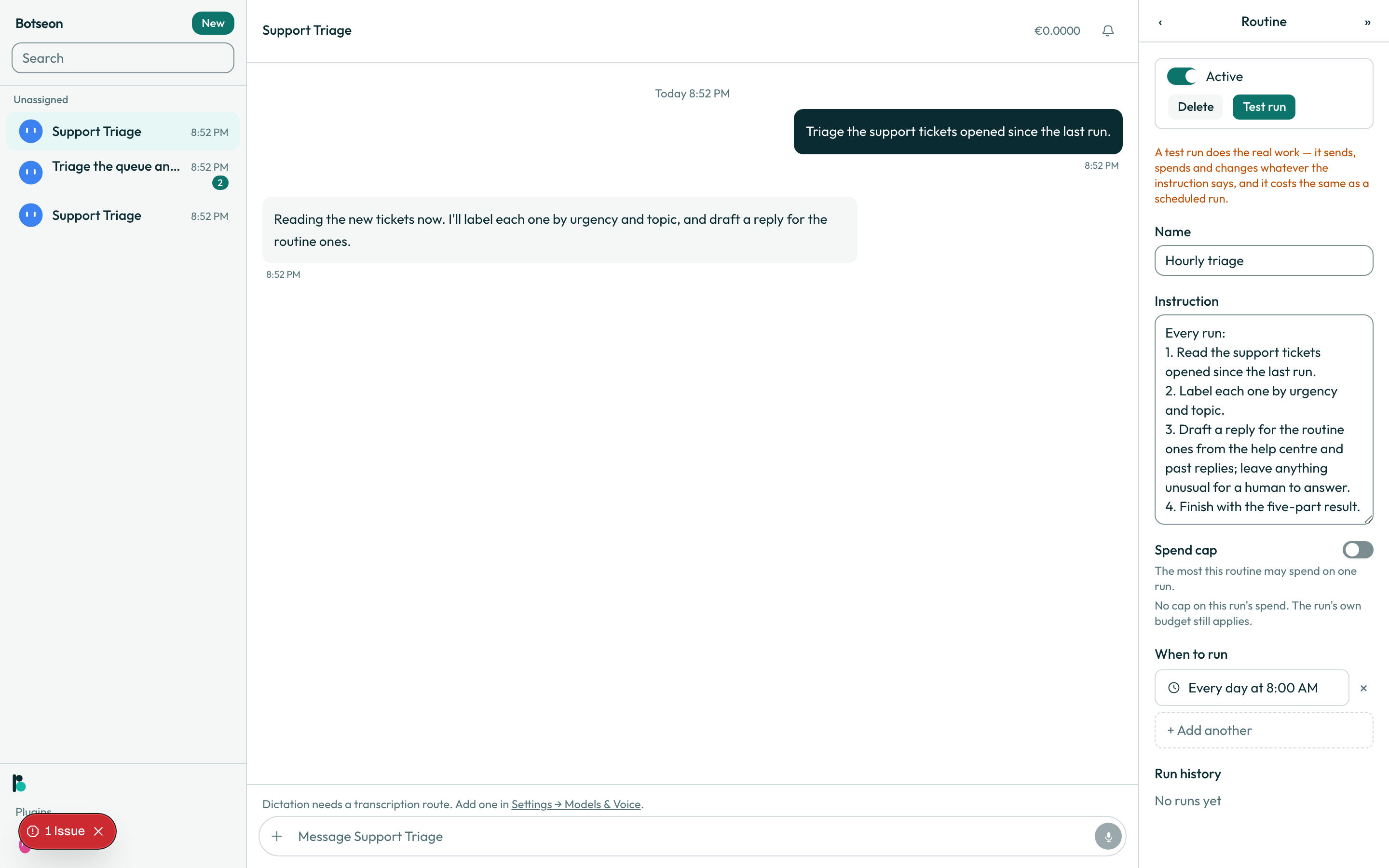 The routine editor, on the desktop